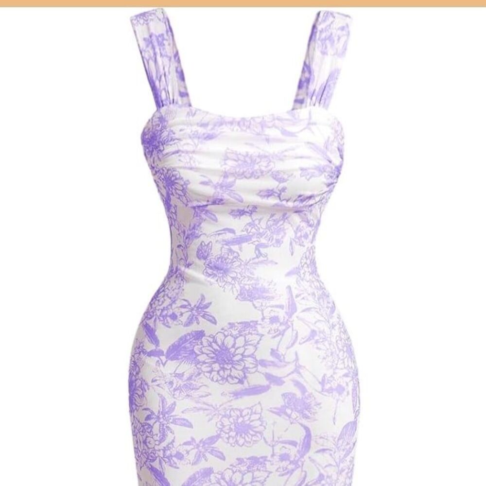 GORGLITTER Women's Floral Ruched Bodycon Summer Wedding Guest Dress Mesh Fishtai